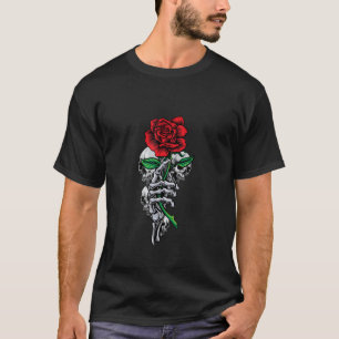 Skelett Hand Rot und schöne Rose Blume und SK T-Shirt