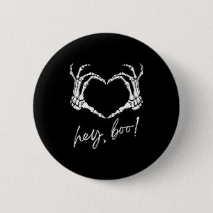 Skelett Hände Herz Hey Boo Lustiges Halloween Männ Button