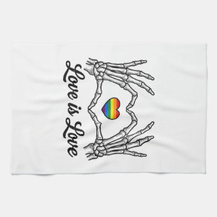 Skelett Hände Regenbogen Herz Liebe ist Liebe Shir Geschirrtuch
