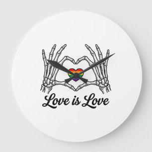 Skelett Hände Regenbogen Herz Liebe ist Liebe Shir Große Wanduhr