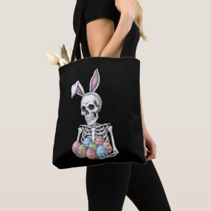 Skelett-Häschen hält Oster-Eier Lustiger Hase Tasche