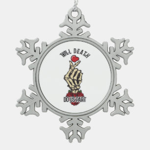 Skelett-Herz, bis der Tod uns scheidet Schneeflocken Zinn-Ornament