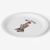 Skelett Herz bis Tod tun uns Teil Pappteller (Schrägansicht)