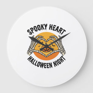 Skelett Herz Halloween Vintage Hände Design_1 Große Wanduhr