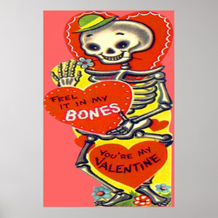 Skelett Herz Halloween Vintage Valentinstag Poster
