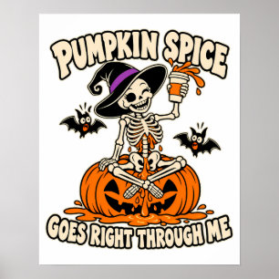 Skelett Hexe Pumpkin Spice Lustige Herbstküche Poster