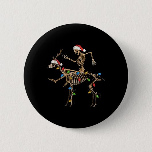 Skelett Hirsch Weihnachten mit Weihnachtslicht Wei Button (Vorderseite)