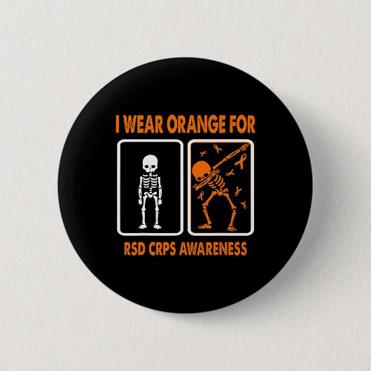 Skelett I trage Orange für RSD CRPS Awareness Button (Vorderseite)