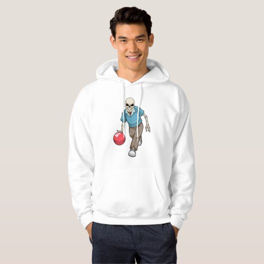 Skelett im Bowling mit Bowlingball Hoodie (Vorne ganz)