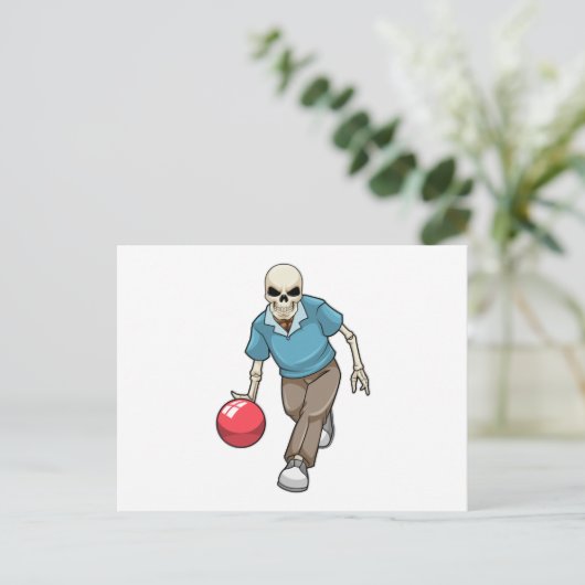 Skelett im Bowling mit Bowlingball Postkarte (Stehend Vorderseite)