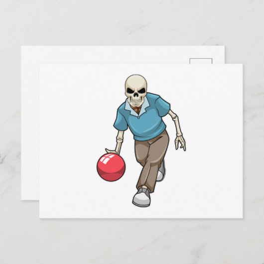 Skelett im Bowling mit Bowlingball Postkarte (Vorne/Hinten)