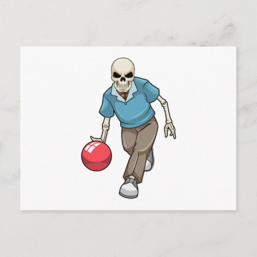 Skelett im Bowling mit Bowlingball Postkarte (Vorderseite)