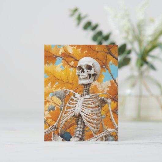 Skelett im Herbst Postkarte (Stehend Vorderseite)