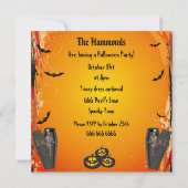 Skelett im Sarg u. im Kürbis-Halloween-Party Einladung (Rückseite)