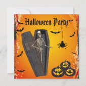 Skelett im Sarg u. im Kürbis-Halloween-Party Einladung (Vorderseite)