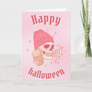 Skelett in Beanie Frohes Halloween Karte