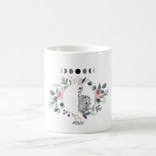Skelett in Blume mit Mondphasen Kaffeetasse