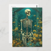 Skelett in den Blume Postkarte (Vorne/Hinten)
