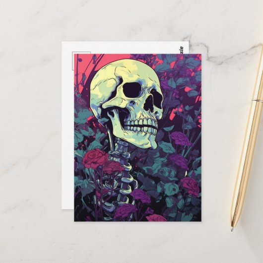 Skelett in den Blume Postkarte (Vorderseite/Rückseite Beispiel)