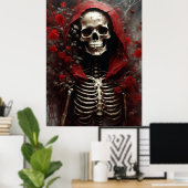 Skelett in einem Roten Kap mit Blume Poster (Heimbüro)