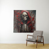 Skelett in einem Roten Kap mit Blume Wandteppich (Beispiel)