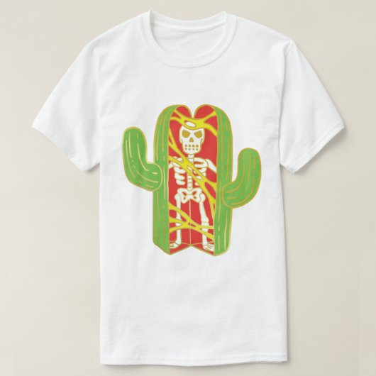 Skelett in einem Saguaro-Kaktus-Entwurf T-Shirt (Design vorne)