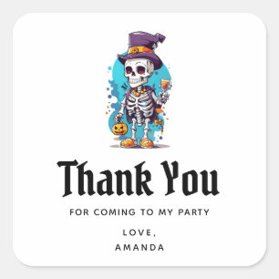 Skelett in einem Top-Hat-Halloween-Party Vielen Da Quadratischer Aufkleber