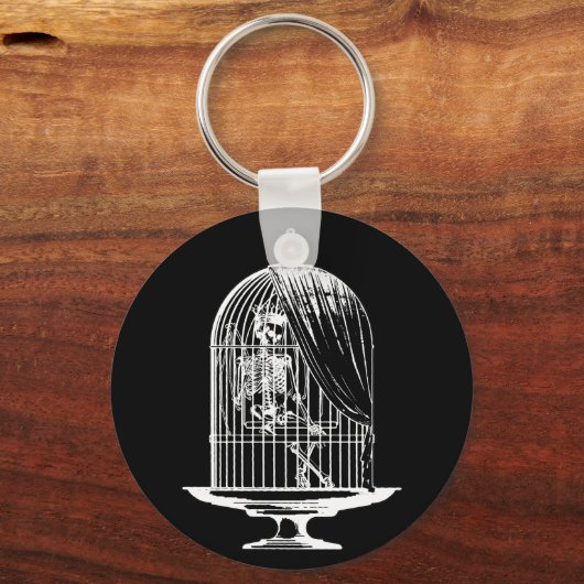 Skelett in einem Vogelkäfig Schlüsselanhänger (Vorderseite)