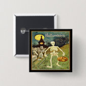 Skelett in Graveyard-Vintagem Halloween-Knopf Button (Vorne & Hinten)