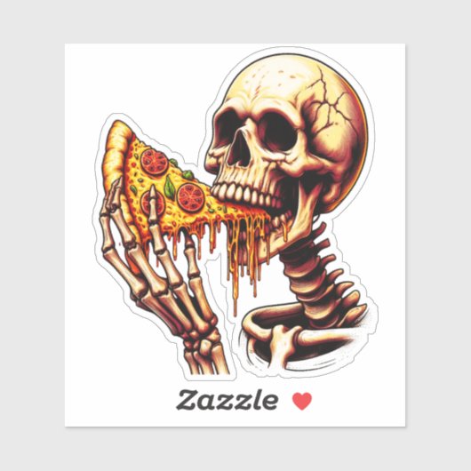 Skelett isst Pizza  Aufkleber (Blatt)