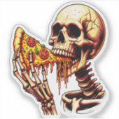 Skelett isst Pizza Aufkleber (Vorderseite)