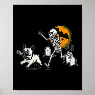 Skelett jagender Französischer Bulldogge Halloween Poster