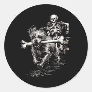 Skelett jagender Hund Lustiger Halloween fehlender Runder Aufkleber