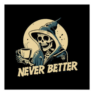 Skelett Kaffee Halloween Poster