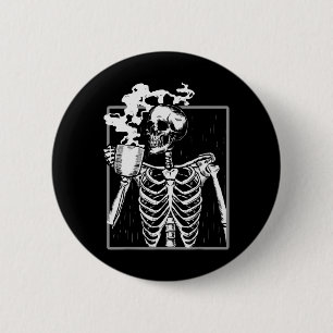 Skelett Kaffeetrinker Liebhaber Lustiger Halloween Button