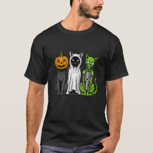Skelett Katze Kürbis Geist Halloween Kitty Meow Gi T-Shirt