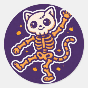 Skelett-Katze tanzt Halloween Runder Aufkleber