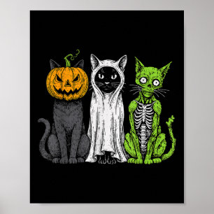 Skelett Katzen-Kürbis-Geist Halloween-Kitty-Miau-G Poster