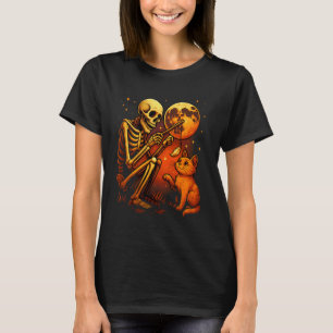 Skelett Katzen Mond Nacht Halloween Lustig Süße Mä T-Shirt