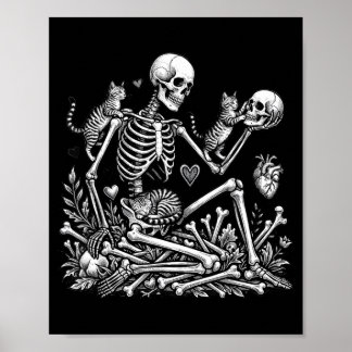Skelett Katzen-Schädel-Kätzchen süß Halloween Männ Poster