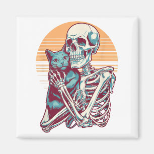 Skelett Katzen Schädel Kätzchen Vintage Halloween Magnet