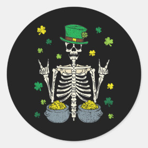 Skelett Kobold St. Patricks Tag Shamrock Nelke Runder Aufkleber