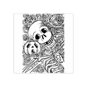 SKELETT & KÜRBIS-LATERNE, HALLOWEEN-STEMPEL AUS GU GUMMISTEMPEL