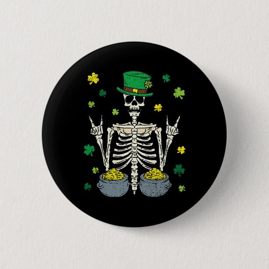 Skelett Leprechaun St. Patricks Day Shamrock Nelke Button (Vorderseite)