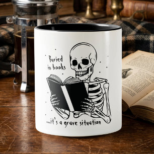 Skelett Lesender Lustiger Bücherliebhaber  Zweifarbige Tasse