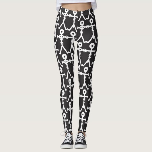 Skelett Liebe Symbol Schwarz-Weiß Leggings (Vorderseite)