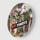 Skelett Liebe Zombies Wanduhr. Große Wanduhr (Winkel)