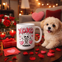 Skelett-Liebesballons mit XOXO Kaffeetasse