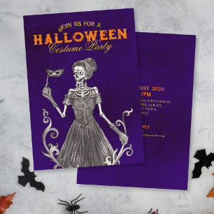 Skelett-Lila-Halloween-Party-Einladung Einladung