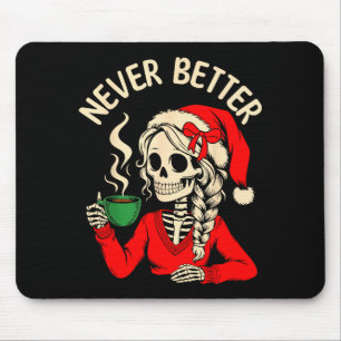 Skelett-Mädchen-Santa-trinkt-Kaffee-Weihnachten-lu Mousepad